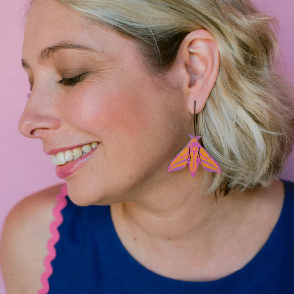 Midi Moth earrings in Elephant Hawk | Denzandco