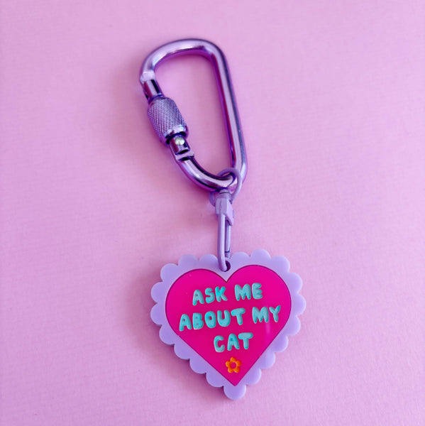 Ask Me About My Cat Carabiner Keyring | Studio Flos
