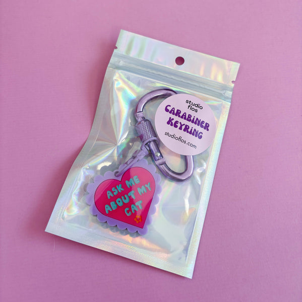 Ask Me About My Cat Carabiner Keyring | Studio Flos