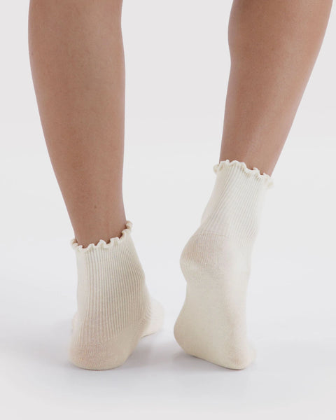 Baggu | Lettuce Edge Sock Set of 2 | White