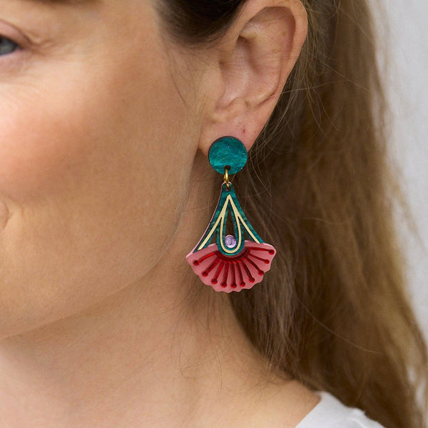 Silver Princess Drop Earrings - Pink/Green | Martha Jean