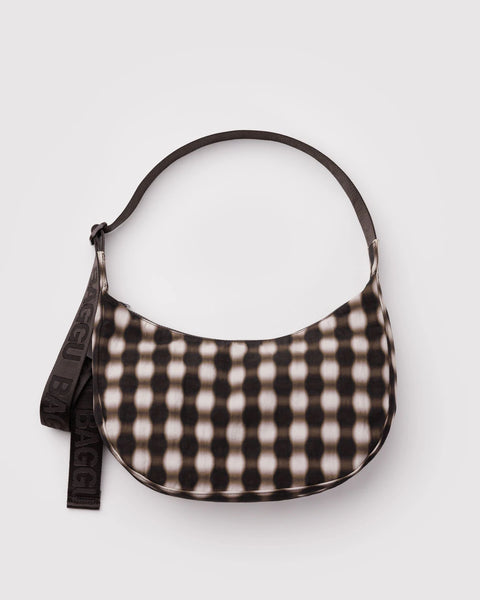 Baggu | Medium Nylon Crescent Bag | Blurred Gingham Brown