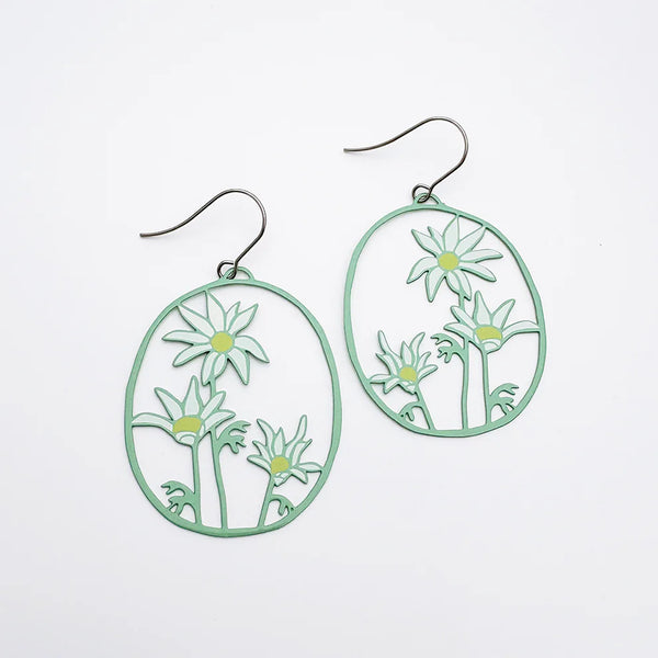 Midi Flannel Flower earrings in Green/White/Yellow  | Denzandco