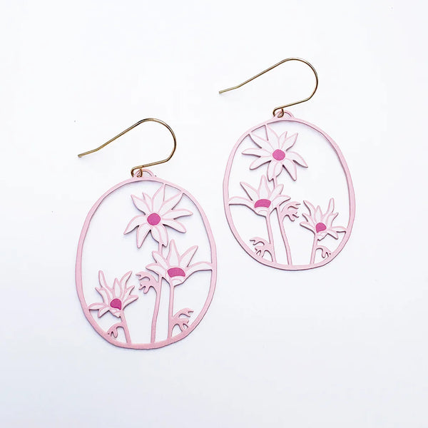 Midi Flannel Flower earrings in Pinks/White  | Denzandco