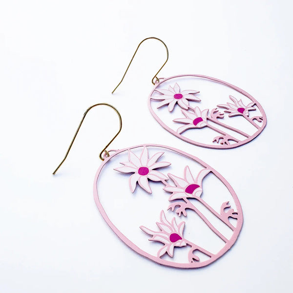 Midi Flannel Flower earrings in Pinks/White  | Denzandco