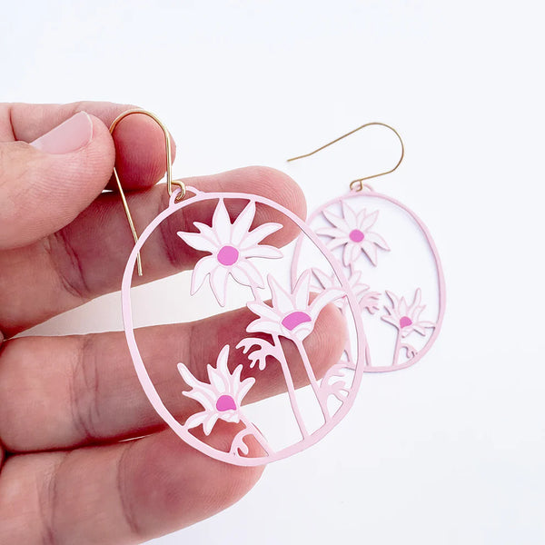 Midi Flannel Flower earrings in Pinks/White  | Denzandco