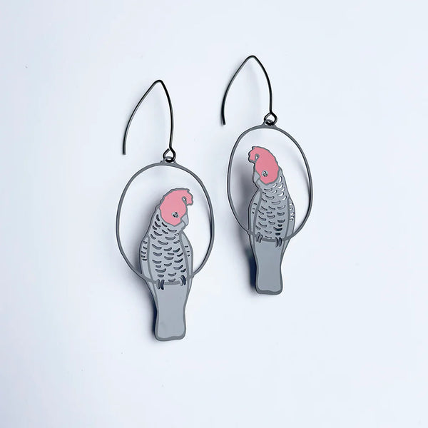 Gang Gang Cockatoo earrings in Black/Grey/Red | Denzandco