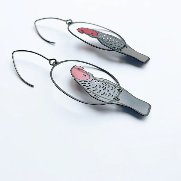 Gang Gang Cockatoo earrings in Black/Grey/Red | Denzandco