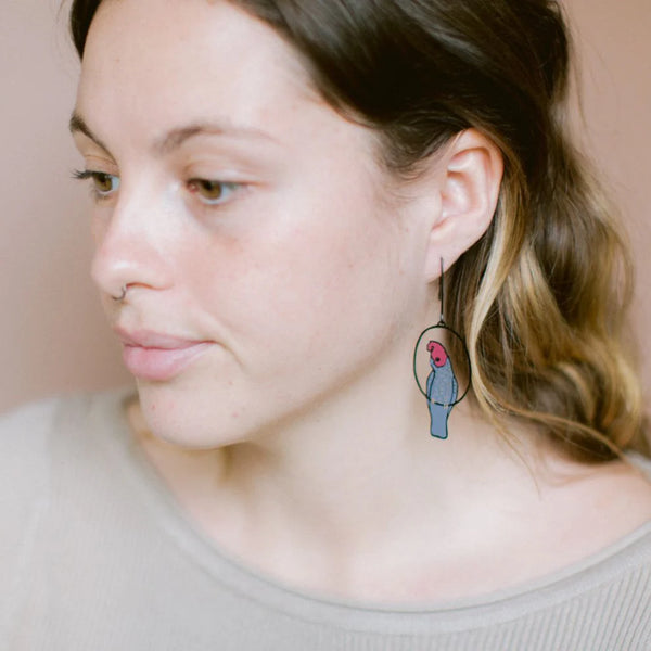 Gang Gang Cockatoo earrings in Black/Grey/Red | Denzandco