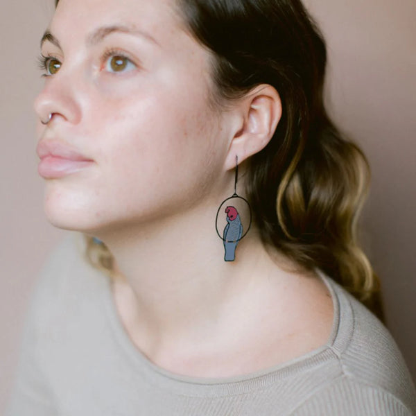 Gang Gang Cockatoo earrings in Black/Grey/Red | Denzandco