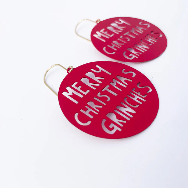 Merry Christmas Grinches earrings in Red | Denzandco