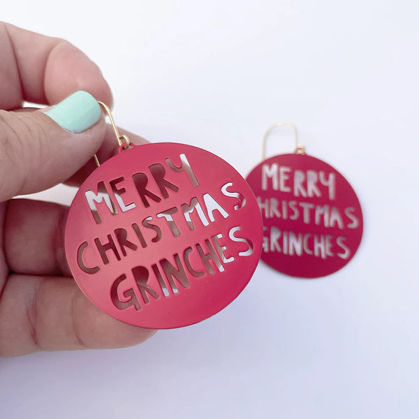 Merry Christmas Grinches earrings in Red | Denzandco