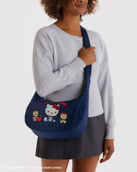Baggu | Medium Nylon Crescent Bag | Embroidered Hello Kitty & Teddy