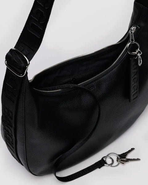 Baggu | Medium Recycled Leather Crescent Bag | Black