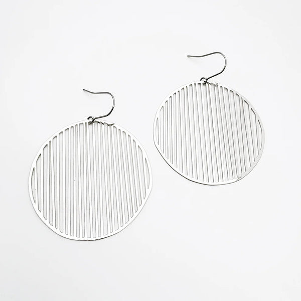 Line Disc Earrings in Silver | Denzandco