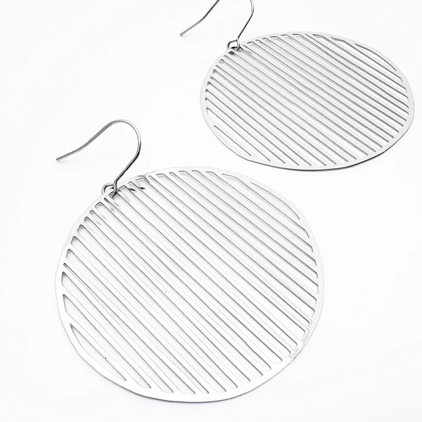 Line Disc Earrings in Silver | Denzandco