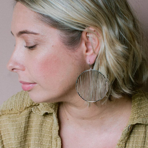 Line Disc Earrings in Silver | Denzandco