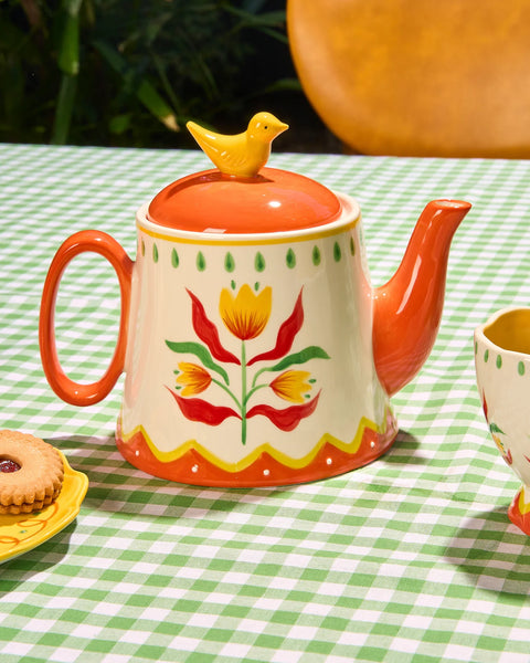 Retro Folk Stoneware Hand Painted Teapot | La La Land