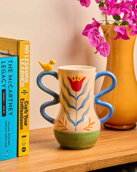 Retro Folk Stoneware Hand Painted Vase | La La Land