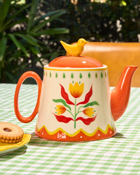 Retro Folk Stoneware Hand Painted Teapot | La La Land