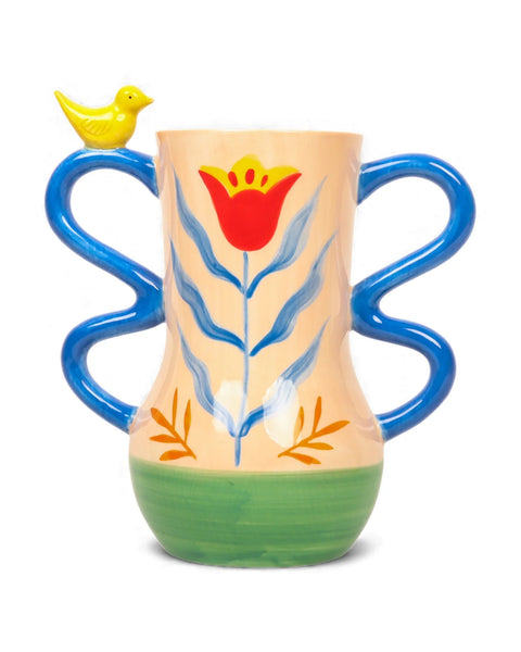 Retro Folk Stoneware Hand Painted Vase | La La Land