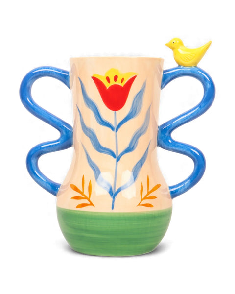 Retro Folk Stoneware Hand Painted Vase | La La Land