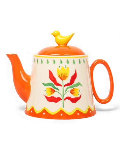 Retro Folk Stoneware Hand Painted Teapot | La La Land