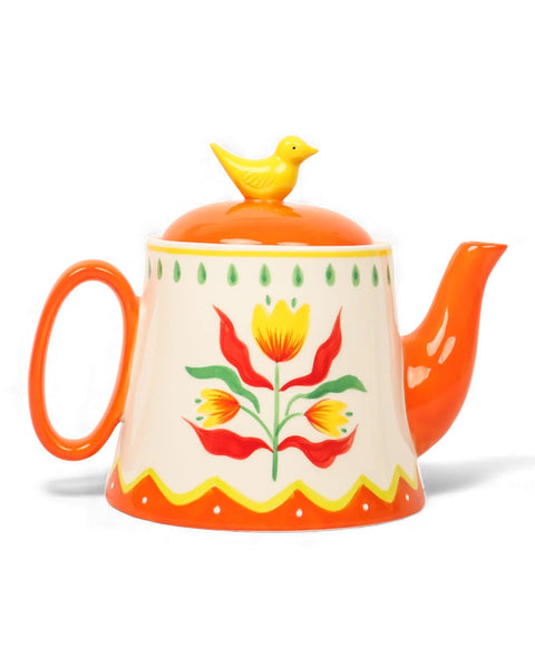Retro Folk Stoneware Hand Painted Teapot | La La Land