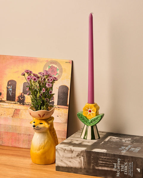Retro Folk Stoneware Candle Holder | La La Land