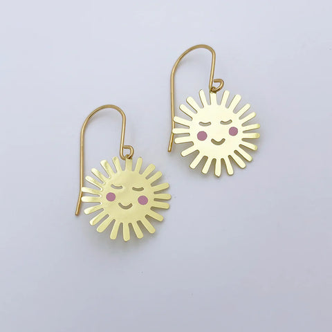 Mini Cheeky Sun earrings in Gold/Pink | Denzandco