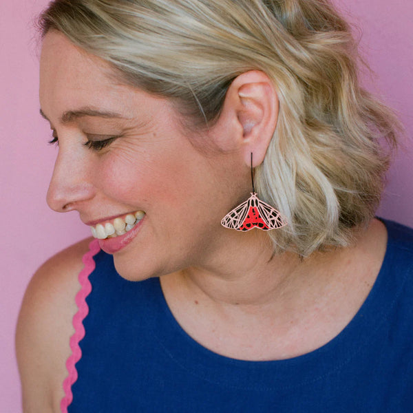 Midi Moth earrings in Ornate Tiger | Denzandco