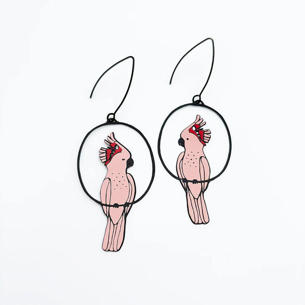 Pink Cockatoo earrings in Black/Pink/Red | Denzandco