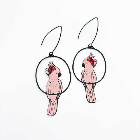 Pink Cockatoo earrings in Black/Pink/Red | Denzandco
