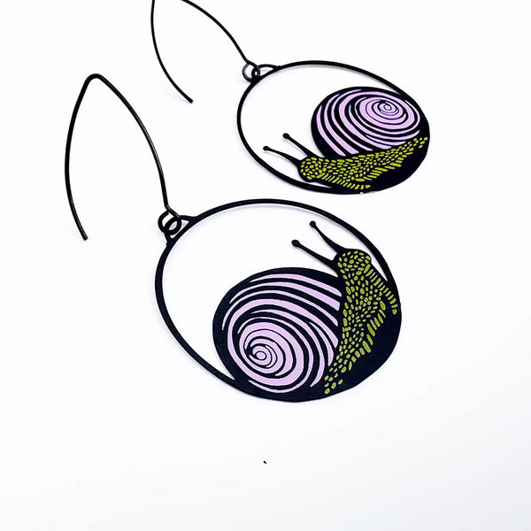 Snail earrings in Black, Pink & Lime | Denzandco