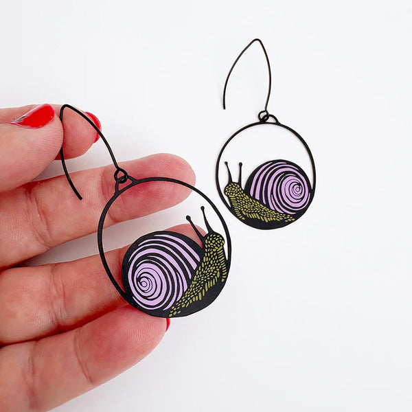 Snail earrings in Black, Pink & Lime | Denzandco