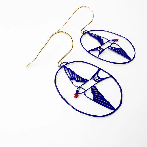 Midi Love Swallow earrings in Blue/Red | Denzandco