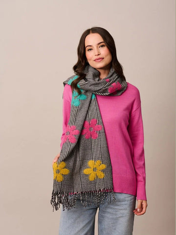 Black Check Bright Daisy Pop Scarf | Tiger Tree
