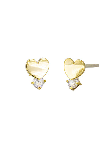 Gold Curve Heart Crystal Studs | Tiger Tree