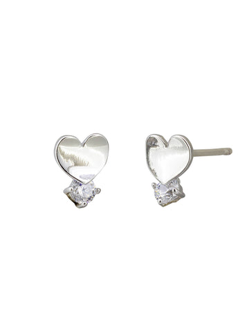 Silver Curve Heart Crystal Studs | Tiger Tree