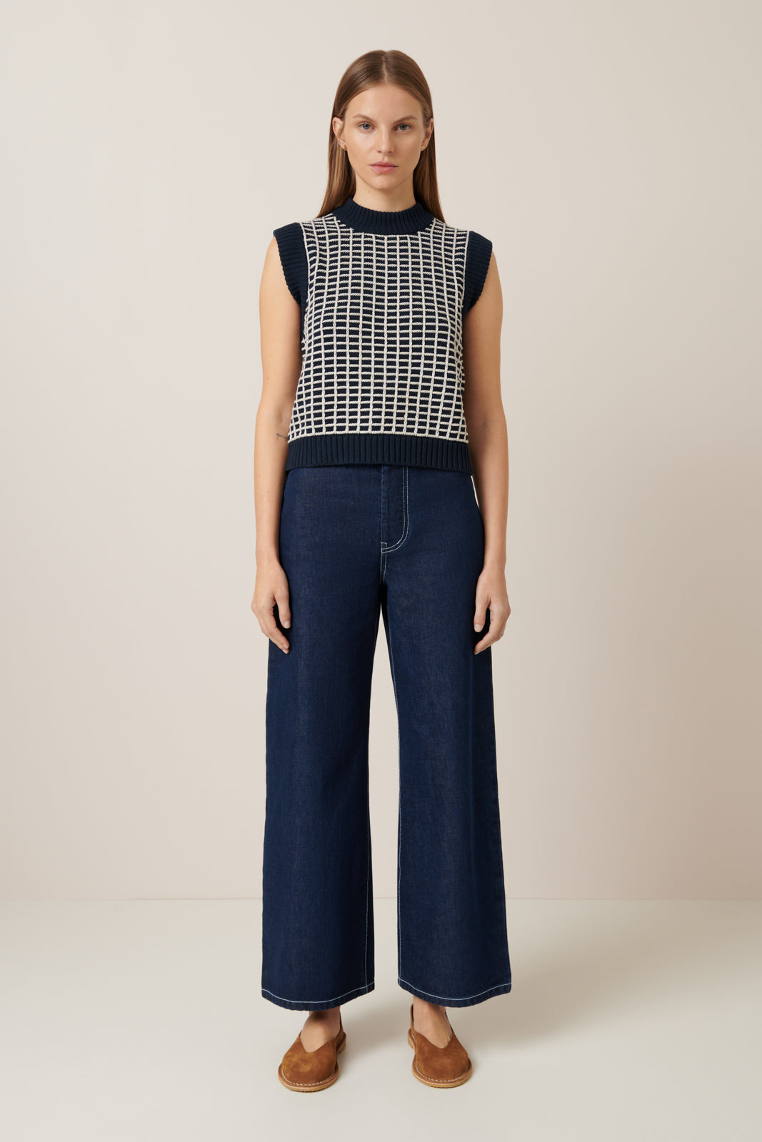 GRID VEST | Kowtow | Navy Grid