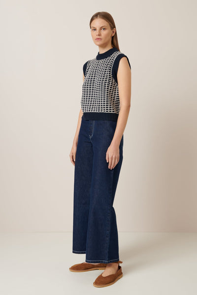 GRID VEST | Kowtow | Navy Grid