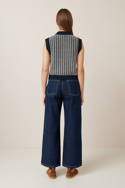 GRID VEST | Kowtow | Navy Grid