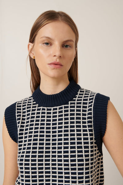 GRID VEST | Kowtow | Navy Grid