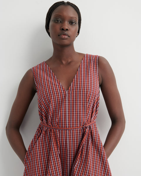 Belle Dress - Maroon Check | Kowtow