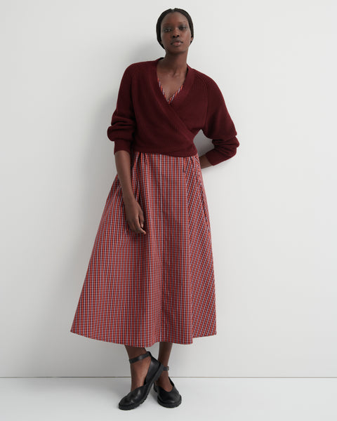 Belle Dress - Maroon Check | Kowtow