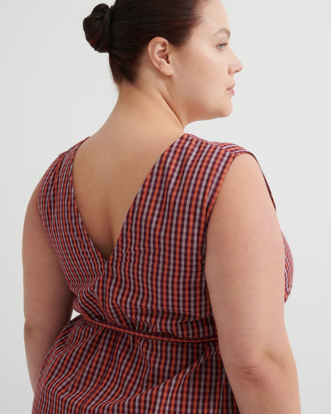 Belle Dress - Maroon Check | Kowtow