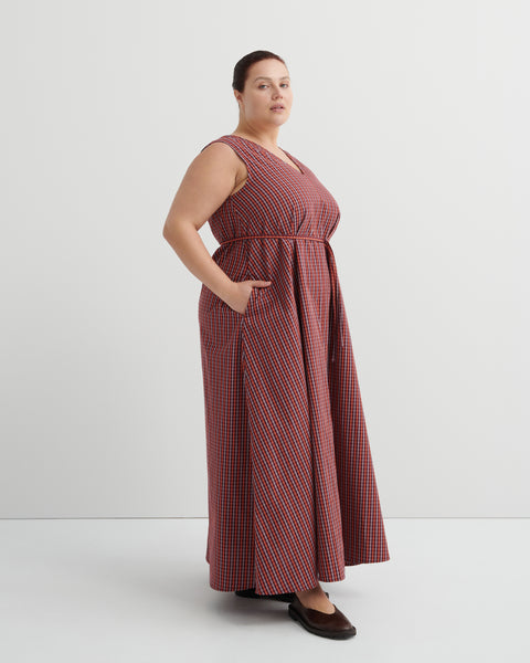 Belle Dress - Maroon Check | Kowtow