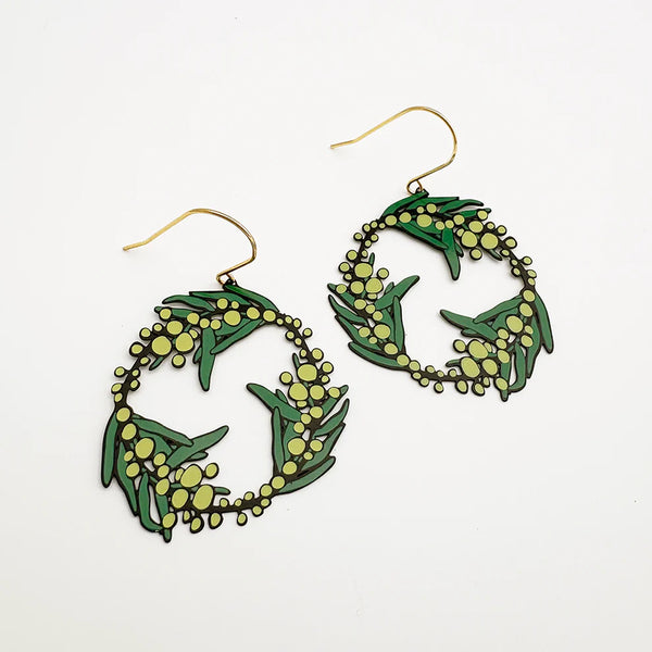 Wattle Wreath earrings in Black/Green/Yellow | Denzandco