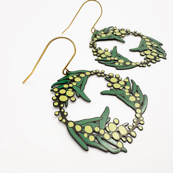 Wattle Wreath earrings in Black/Green/Yellow | Denzandco