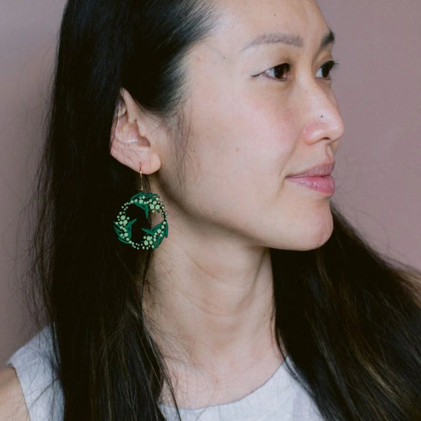 Wattle Wreath earrings in Black/Green/Yellow | Denzandco